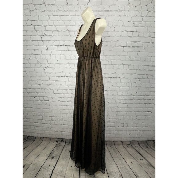 VTG Jenelle Black Nude Floral Lace Sleeveless Maxi Dress Empire Size Medium Tall - Picture 5 of 10